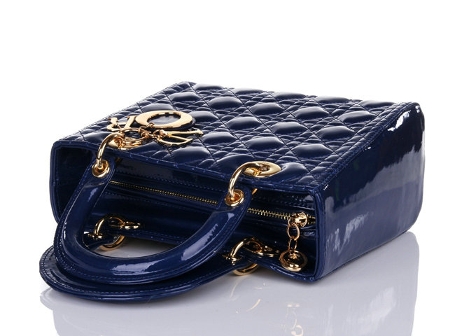 lady dior patent leather bag 6322 royablue with gold hardware